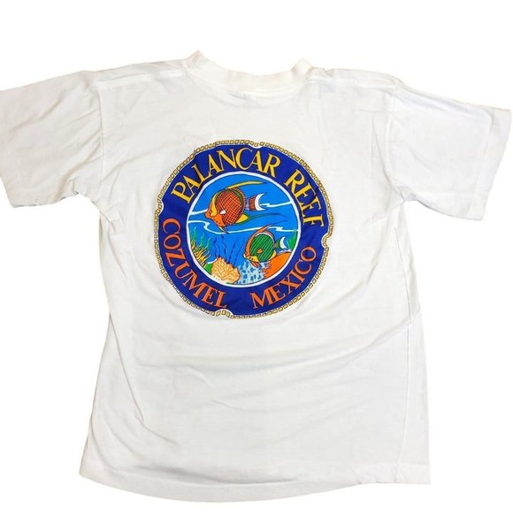Vintage 90s Palancar Reef Cozumel Mexico White Thin Single Stitch Medium - Picture 3 of 10